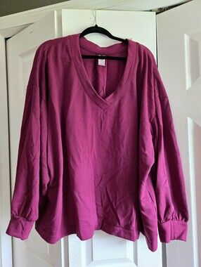 TE VERDE V-Neck Sweatshirt Pullover 3X Berry